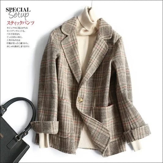 ZOJ temperament British small suit female woolen coat short