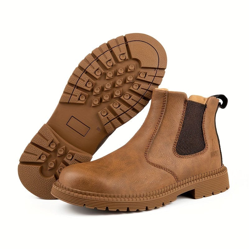 Men's Chelsea Work Boots, Steel Toe Anti-smash Casual Boots For Outdoor Activities