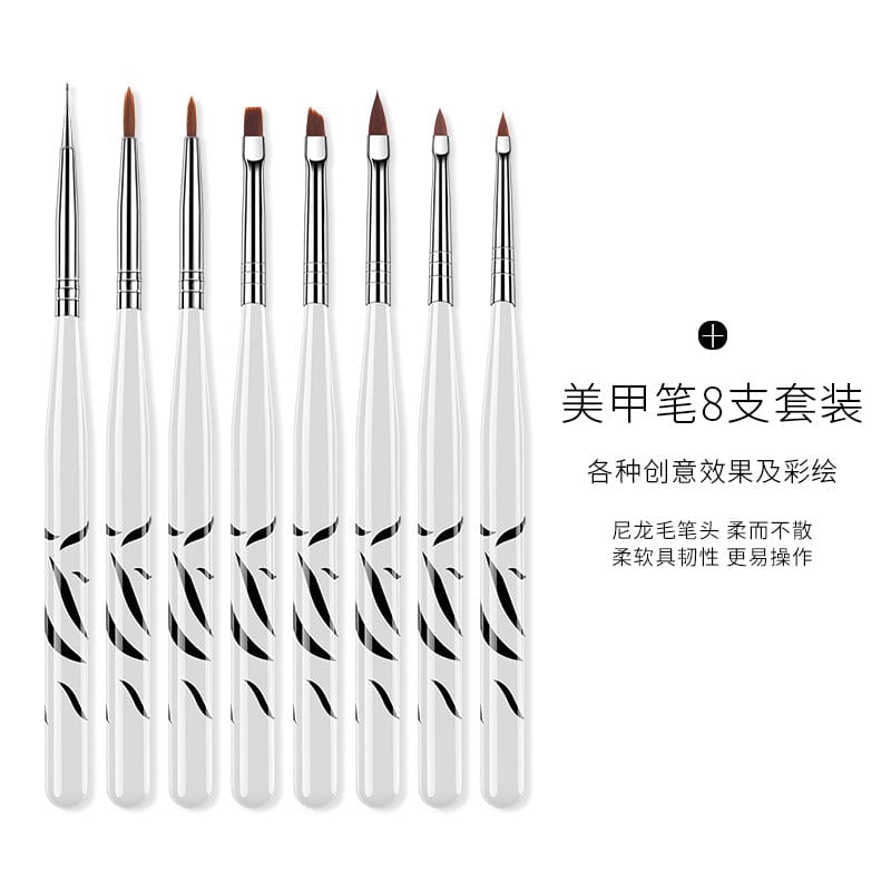 Cross-border special dessert set 8 Pack of nail color painted carved brush cable light therapy point diamond pen finger brush
