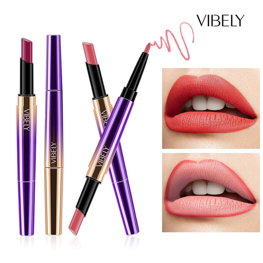 VIBELY double-headed dumb plunge red pen lip line automatic rotating lip pen easy to color cross-border foreign trade