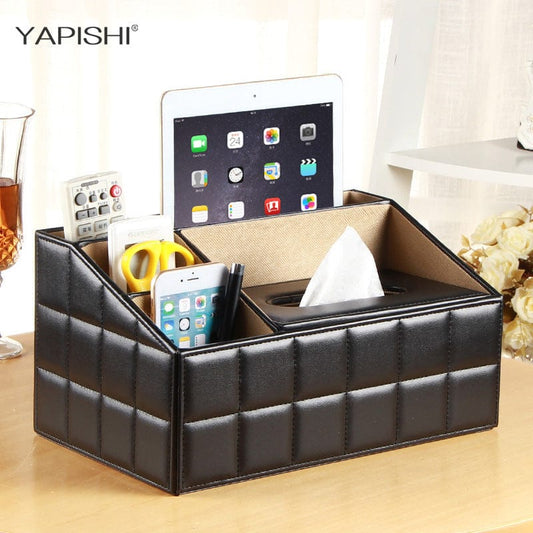 Creative home supplies multi-function paper tissue box desktop remote control storage box leather paper box custom wholesale