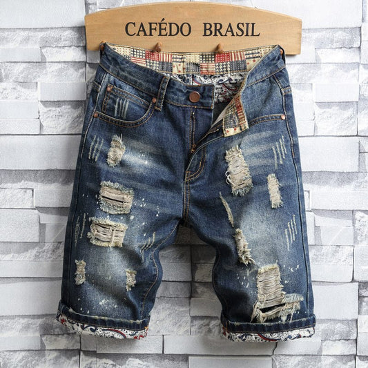 2019 Comercio exterior gran cueva rota, jeans para hombres, pantalones cortos retro viejos, fabricantes de pantalones cortos para hombres de exportación única