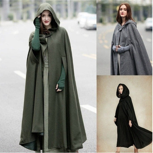 AliExpress WisheBay European and American five-color hooded shawl plus long cloak jacket woolen women