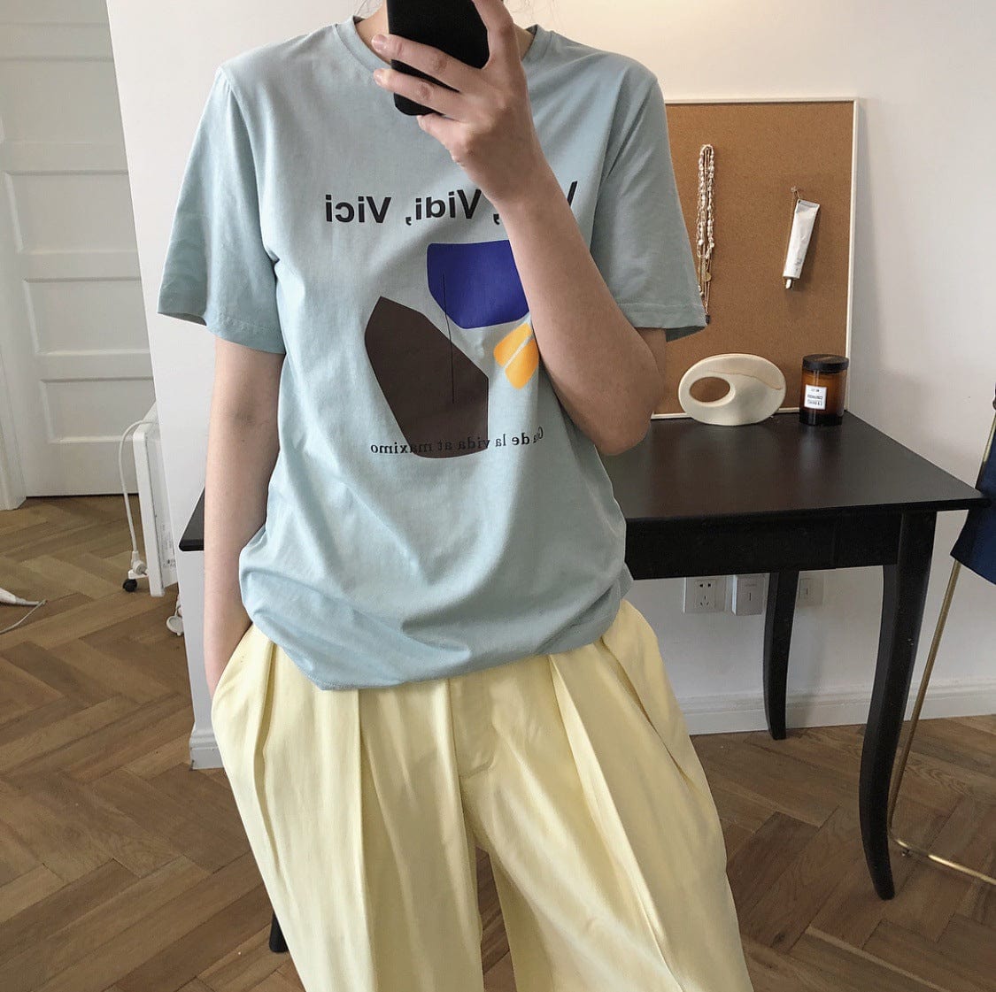Lubei-Camiseta con estampado de cuello redondo para mujer, ropa cómoda con mapa abstracto simple y elegante de Corea, diseño de manga corta, novedad de verano