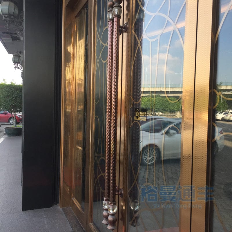 Mirror rose gold stainless steel door frame door cover 304 stainless steel frame floor spring double glass four open door