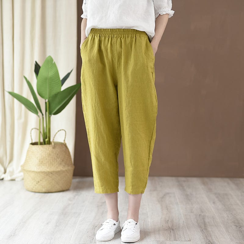 2021 spring and summer new cotton and linen women's literary cotton and linen casual pants linen seven pants radish pants