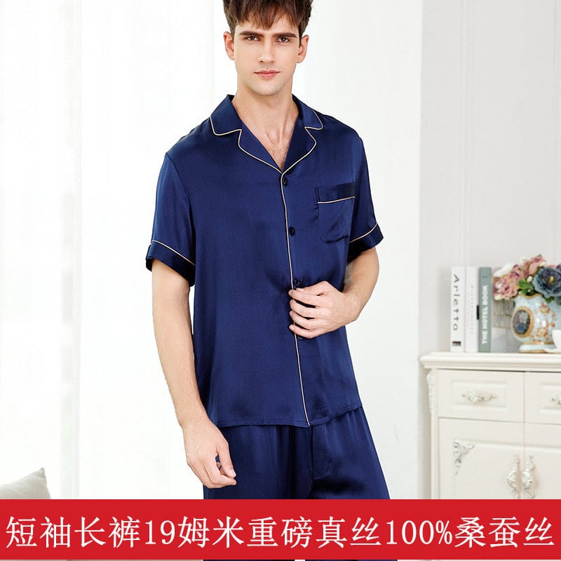 Pijamas de seda pesada Fareca, traje de dos piezas de manga corta de verano para hombre, T9001-ZB de servicio a domicilio de seda