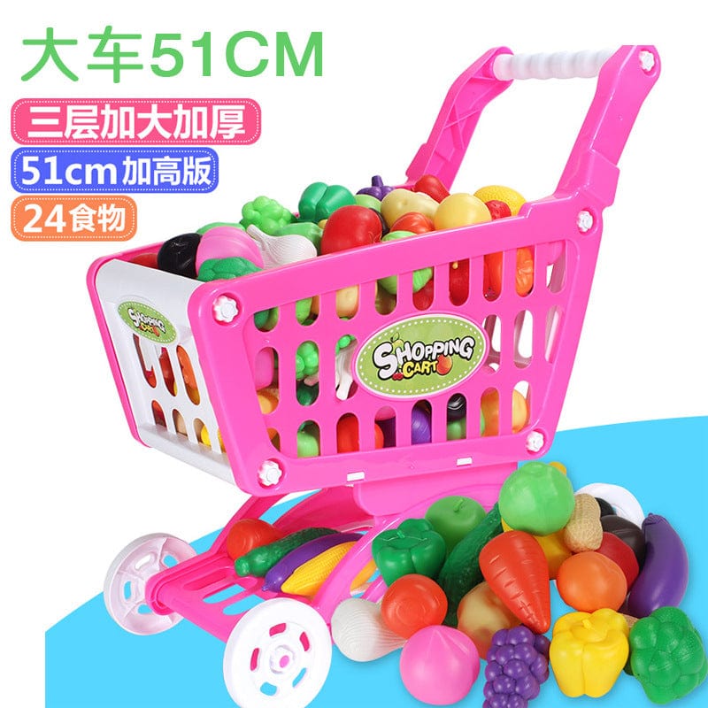 Children's shopping cart, home toy simulation, baby cart, cut fruit (large medium and medium-sized cars can be selected)