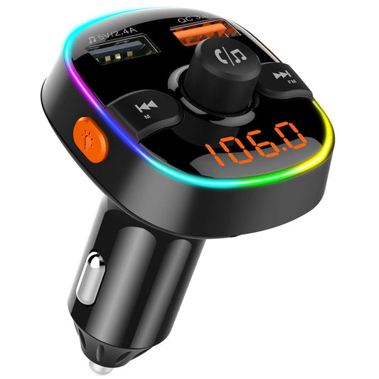 Cross-border Wholesale QC3.0 fast charge Car Bluetooth MP3 player car FM transmitter colorful atmosphere light display