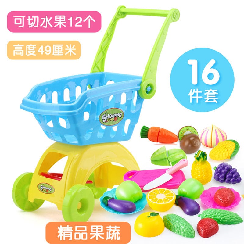 Children's shopping cart, home toy simulation, baby cart, cut fruit (large medium and medium-sized cars can be selected)