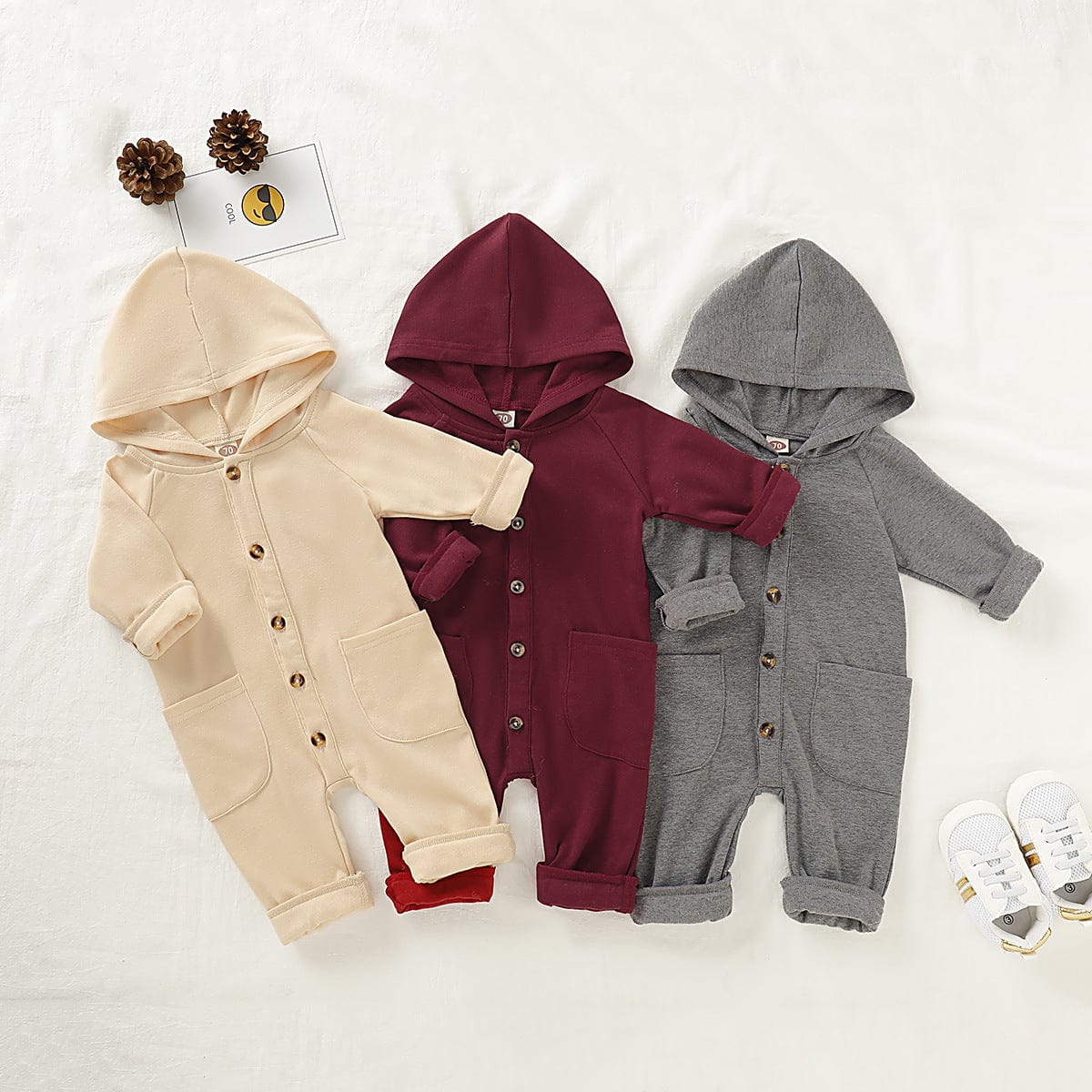 Cross-border children's clothing autumn European and American style winter new product solid color hooded single-breasted baby children's hooded romper climbing clothes foreign trade