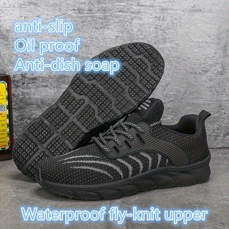 Men's Solid Waterproof Lace Up Non Slip Chef Shoes, Comfy Lace Up Durable Professional Work Shoes, Kitchen Work Shoes