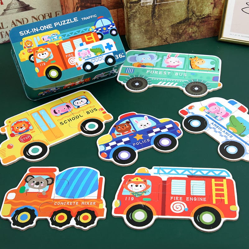 Children's animal transport figure Liuhe one puzzle travel iron box loaded square wooden puzzle puzzle toys