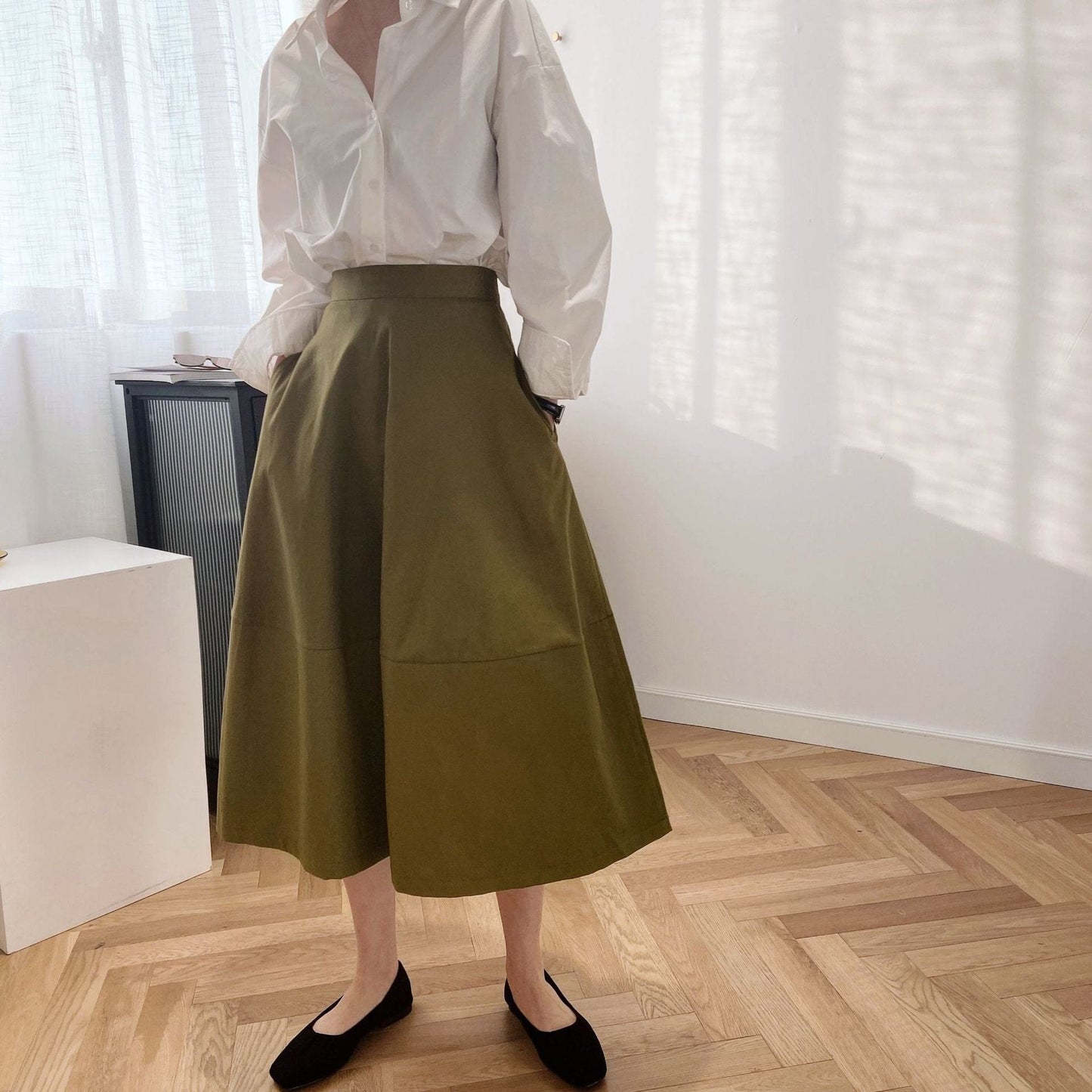 Deerian profile perseveral skirt female spring new cotton sensation long section half length skirt high waist skirt 8007