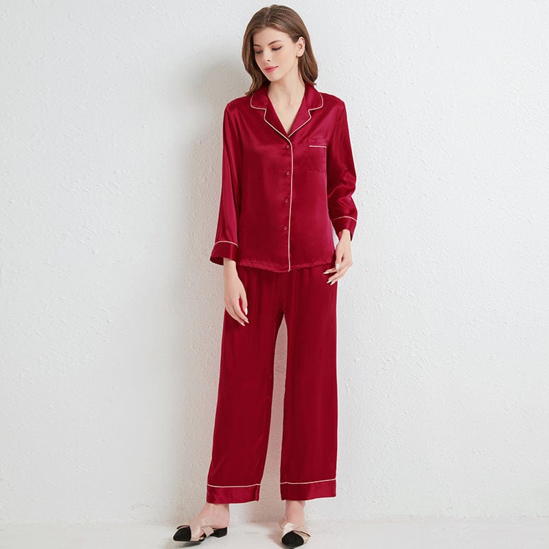 Primavera y novedad de verano pareja 100% pantalones de manga larga de seda traje de servicio a domicilio otoño pijamas de seda mujeres