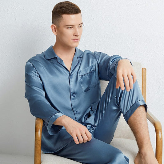 Pijamas de seda para hombre, pantalones de manga larga, traje de servicio a domicilio, 100% de seda, primavera y verano, 2021