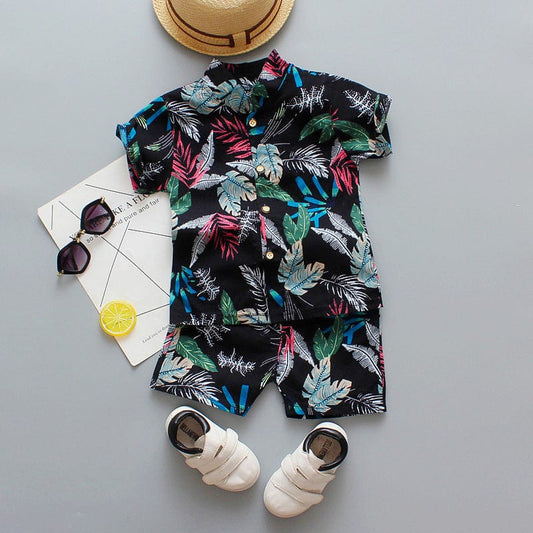 2021 new children's clothing boys summer 1-2-4-5 years old girl short-sleeved shirt shorts set beach two-piece set