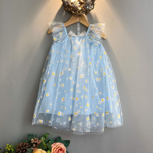 Girls little daisy dress summer dress new children's foreign style mesh skirt little girl super fairy princess dress