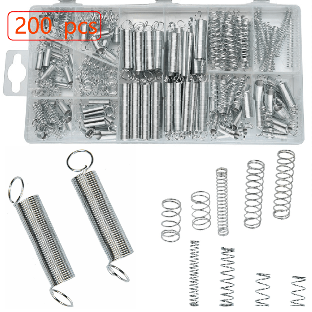 200-Piece Zinc-Plated Steel Spring Assortment Set - Electrical Hardware Compression & Extension Springs