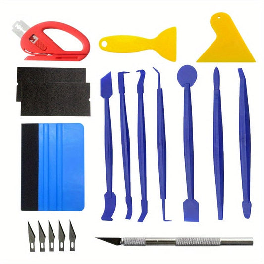 19pcs Car Wrapping Vinyl Tool Kit, Window Film Tint Tools Car Wrap Sticks Edge Trimming Squeegee Tinting Felt Edge Squeegee