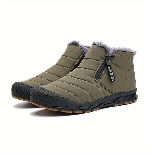 Men's Solid Snow Boots, Warm Fleece Cozy Non-slip Ankle Boots Plush Comfy Outdoor Hiking Shoes Lined Trekking Shoes, Winter