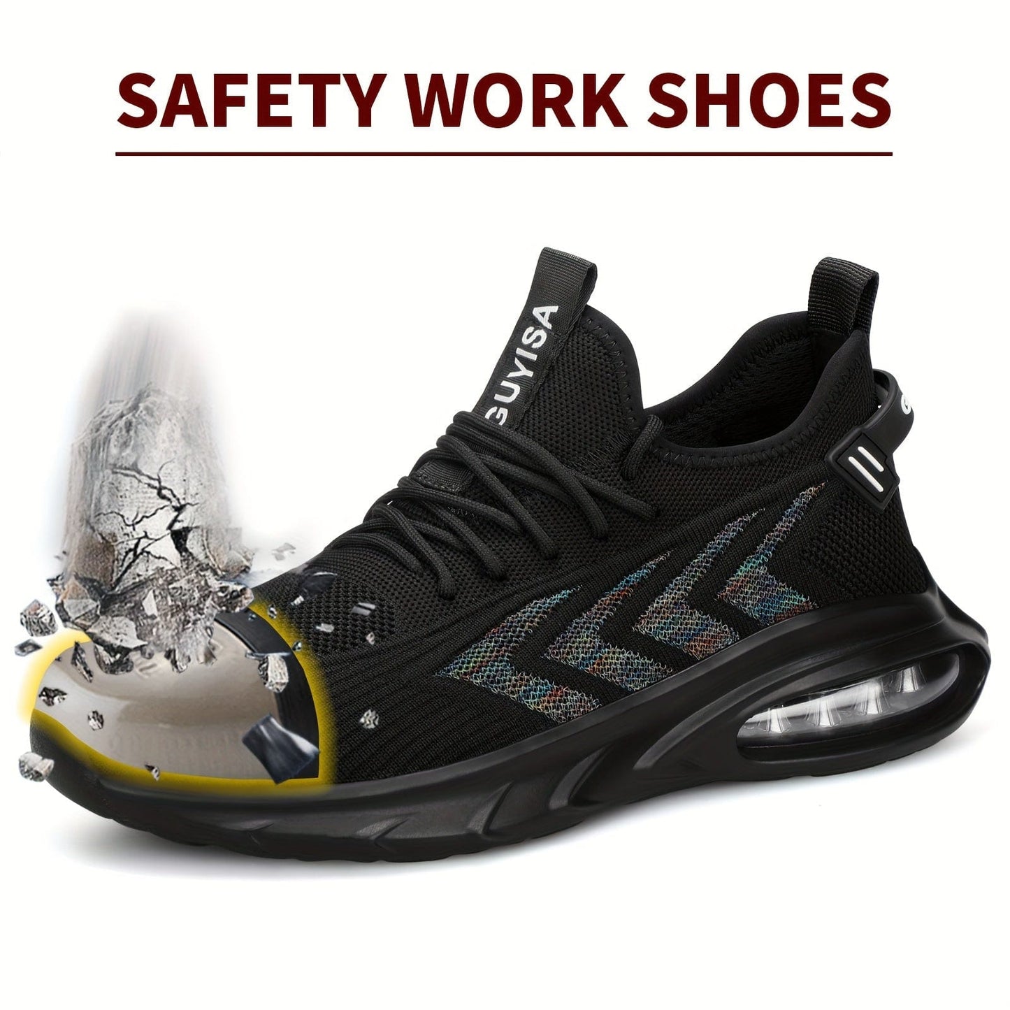 Men's Steel Toe Lightweight Safety Shoes Puncture Proof Air Cushioned Work Shoes, Industrial And Construction Site