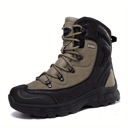 Men's Solid High Top Military Tactical Boots, Comfy Non Slip Lace Up Durable Shoes For Men's Outdoor Trekking, Hiking