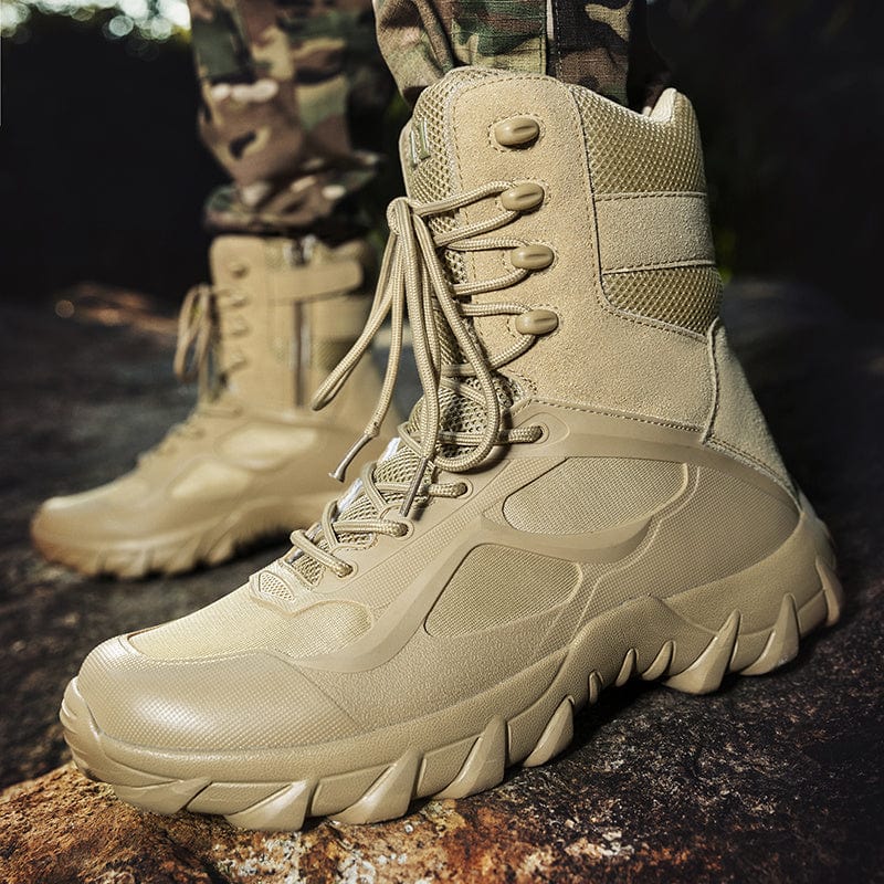 Plus Size Men's Solid High Top Military Tactical Boots, Comfy Non Slip Lace Up Durable Shoes For Men's Outdoor Activities