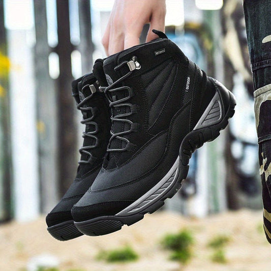 Men's Trendy Solid High Top Military Tactical Boots, Comfy Non Slip Durable Lace Up Shoes For Men's Outdoor Hiking, Trekking Activities