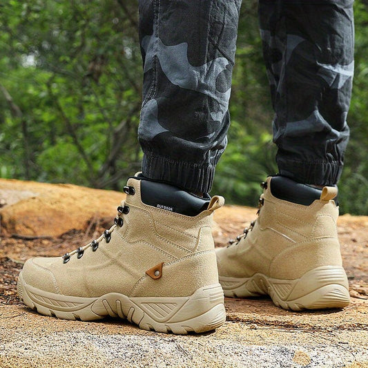 Men's Solid High Top Durable Military Tactical Boots, Comfy Non Slip Lace Up Shoes For Men's Outdoor Hiking, Trekking Activities