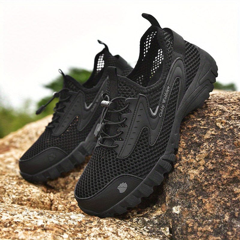 Men's Solid Mesh Breathable Military Tactical Boots, Comfy Non Slip Lace Up Shoes For Men's Outdoor Hiking, Trekking Activities