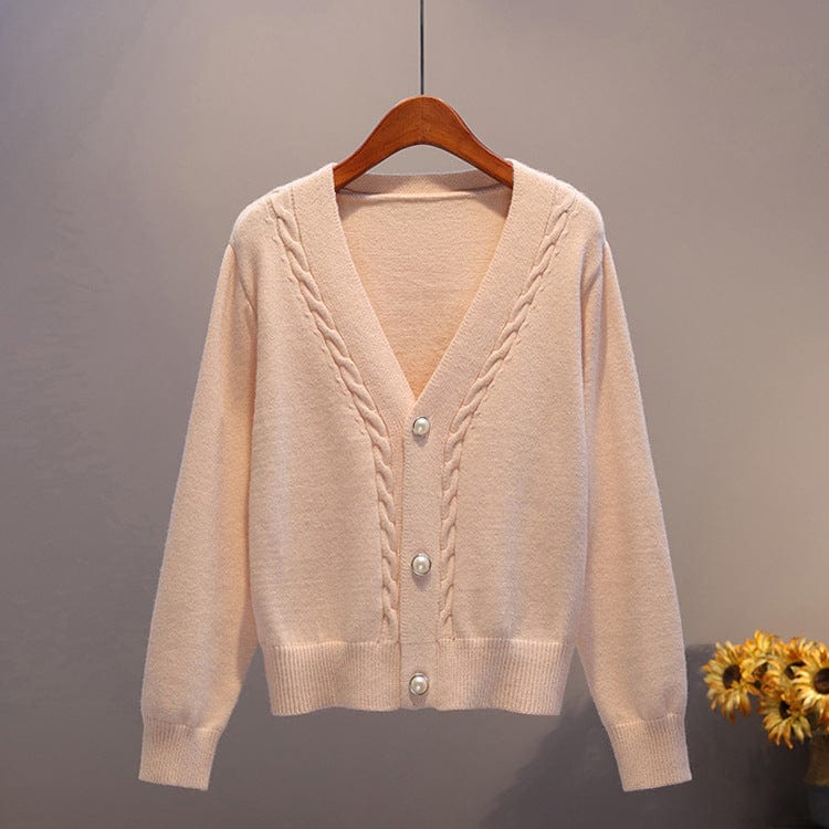 Nuevo Otoño e Invierno Xiaotai nuevo suéter de manga larga chaqueta femenina 2020 perezoso viento elegante suelto cuello pico tejido de aguja