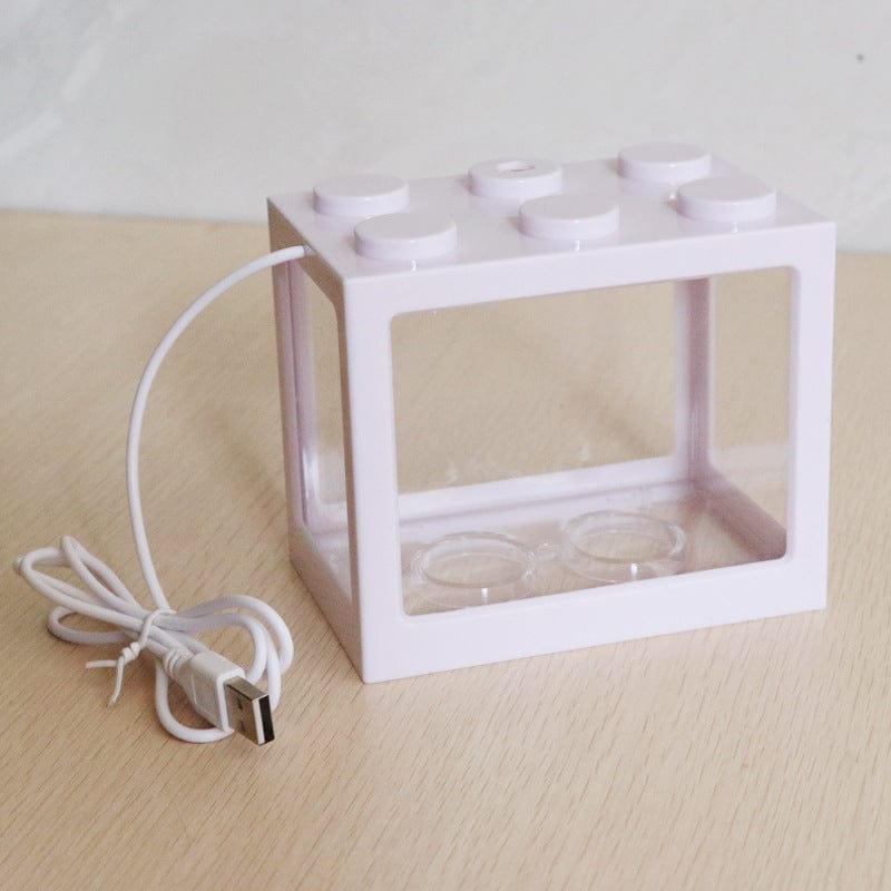 Mini block transparent fish tank Thai bucket fish tank small desktop living room home Turtle gold fish cylinder with USB lamp