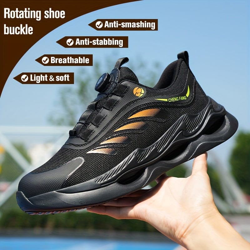 Men's Steel Toe Puncture Proof Anti-skid Work Safety Shoes, Breathable Woven Knit Industrial Construction Sneakers