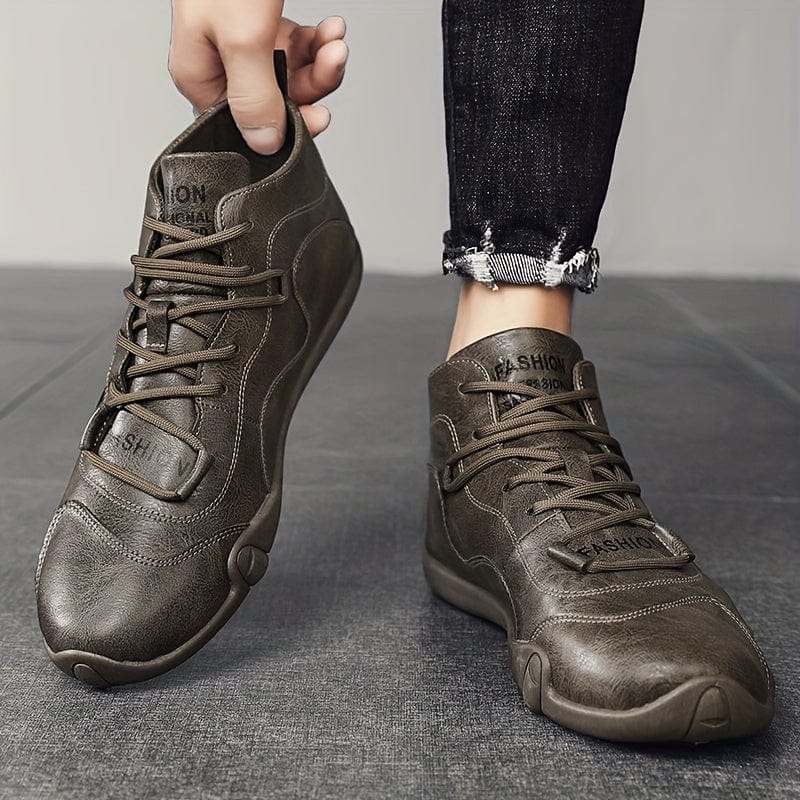 Men's Trendy Solid Ankle Boots, Comfy Non Slip Casual Lace Up Shoes, Winter & Autumn