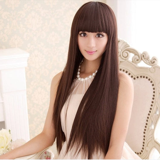 Wanli fake female long straight hair Qi Liu Hai real vacuum high temperature silk dress fake high-end wig manufacturers wholesale