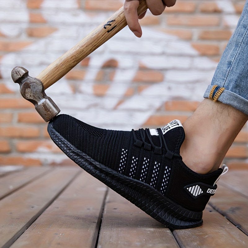 PLUS SIZE Men's Steel Toe Puncture Proof Anti-skid Work Safety Shoes, Breathable Woven Knit Industrial Construction Sneakers