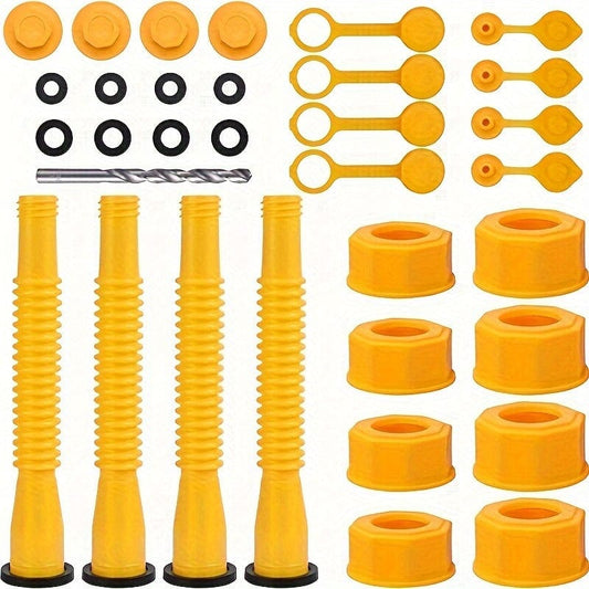Car Gasoline Nozzle Replacement, Tank Nozzle, (1 Yellow Kit) With 2 Threaded Ring Caps, Car Nozzle Protection Caps