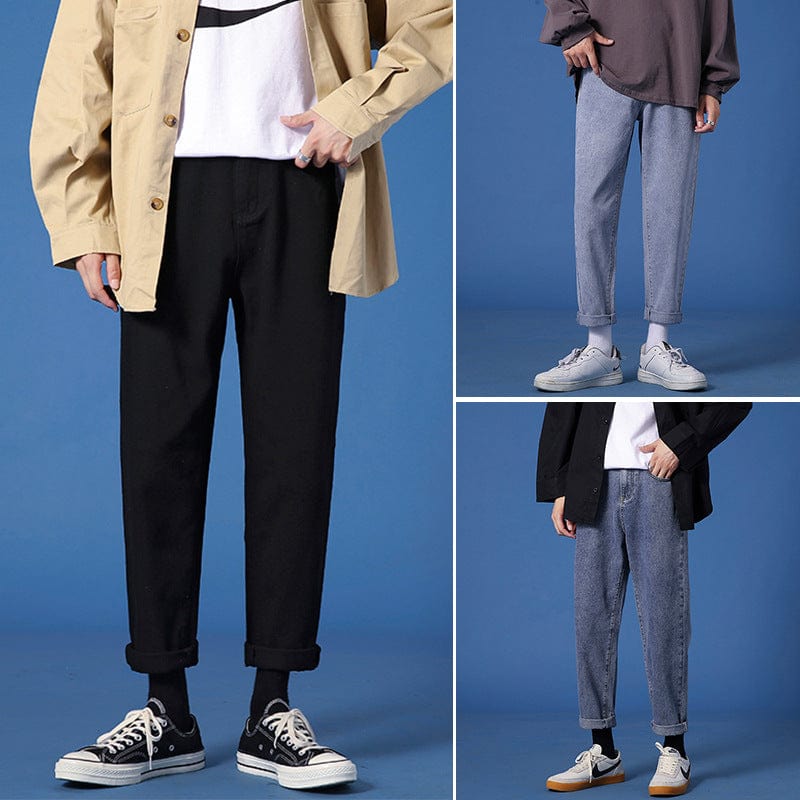 LKTM vêtements pour hommes #ins Hong Kong vent lâche jean droit version coréenne masculine de la tendance sauvage mince pantalon long décontracté à neuf points
