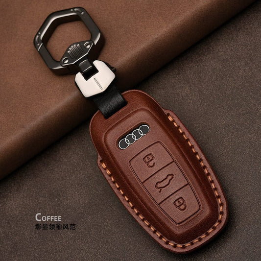 Car key sleeve head layer cowhide is suitable for Audi thermopress shaping leather all-inclusive car key cover shell buckle