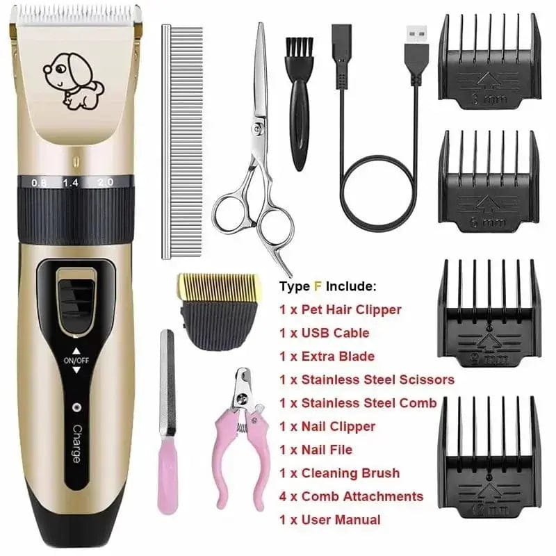 12PC Pet Grooming kit, Rechargeable, with 4 additional comb attachments