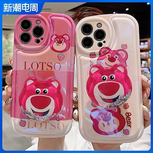 Fun cartoon strawberry bear suitable for iphone14promax apple 13 mobile phone case 12 new 11 silicone x/xs creative bracket