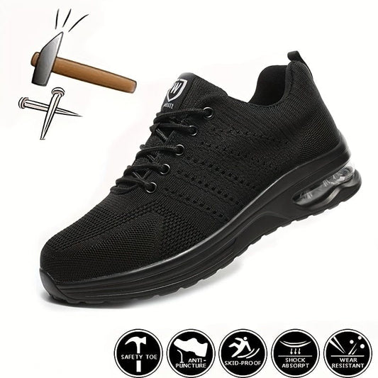 Men's Trendy Solid Color Lace-up Work Safety Shoes, Unisex Outdoor Durable Puncture Proof Work Shoes