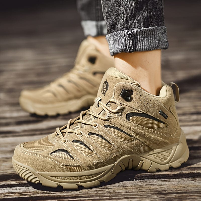 Men's High Top Military Tactical Work Boots, Waterproof Non Slip Durable Boots For Outdoor Hiking Activities