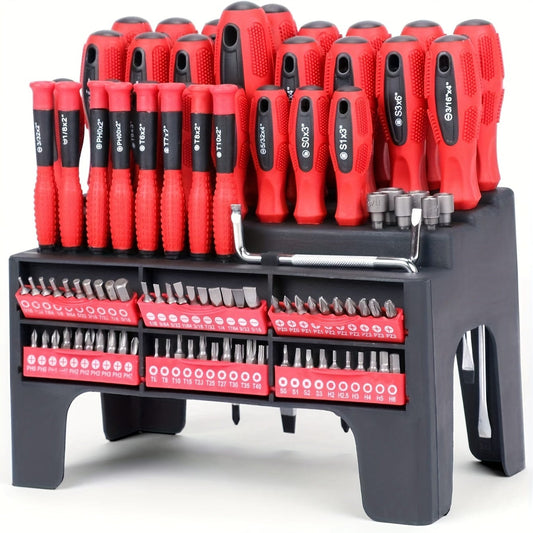 100pcs Screwdriver Set Insulated Magnetic Screwdriver Tool With Plastic Racking