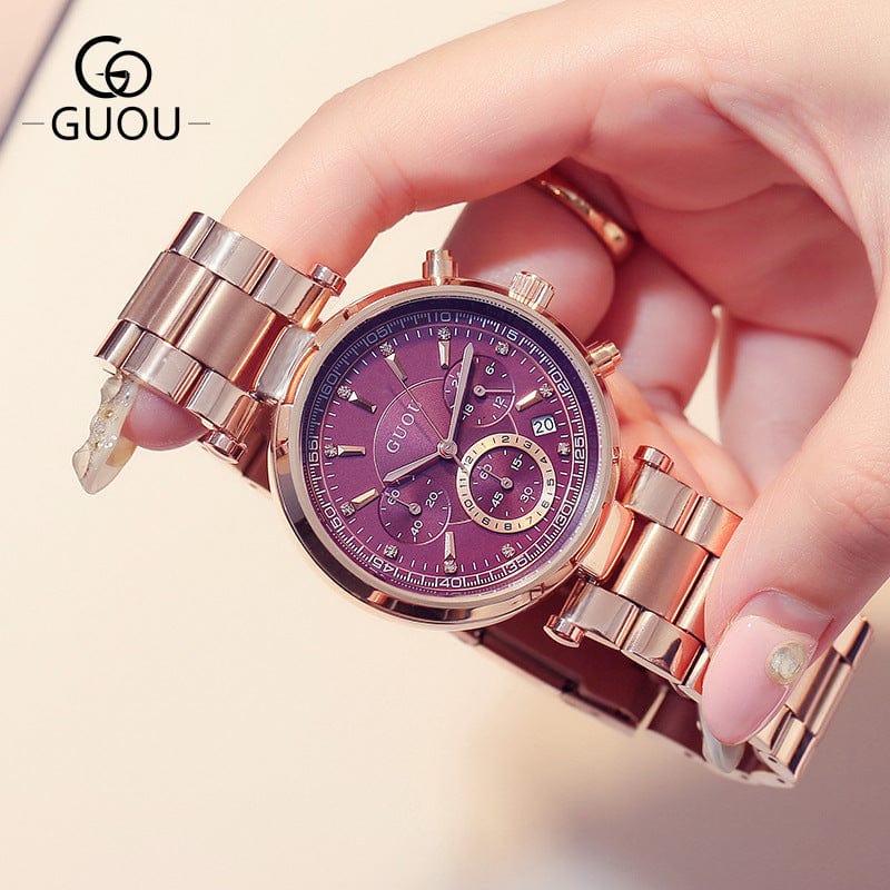 Ancient European dial fashion steel strip watch three-eyed with calendar multi-function watch ladies fashion belt watch