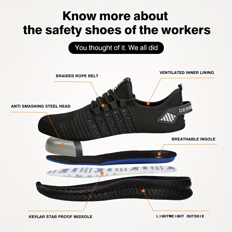 Safety Shoes Puncture Proof Work Shoes Sneakers, Industrial And Construction Site