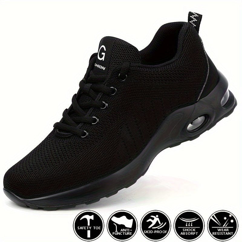 Men's Puncture Proof Non-Slip Work Safety Shoes, Breathable Lace-Up Walking Sneakers, Men's Footwear