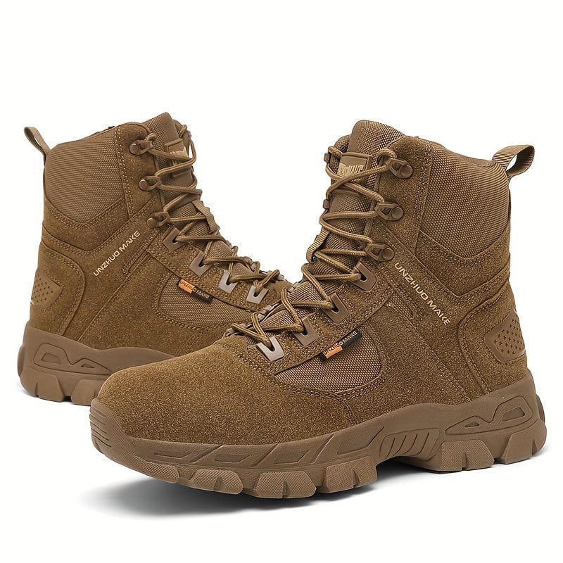 Men's Trendy High Top Military Style Hiking Boots, Comfy Non Slip Durable Lace Up Shoes For Men's Outdoor Activities