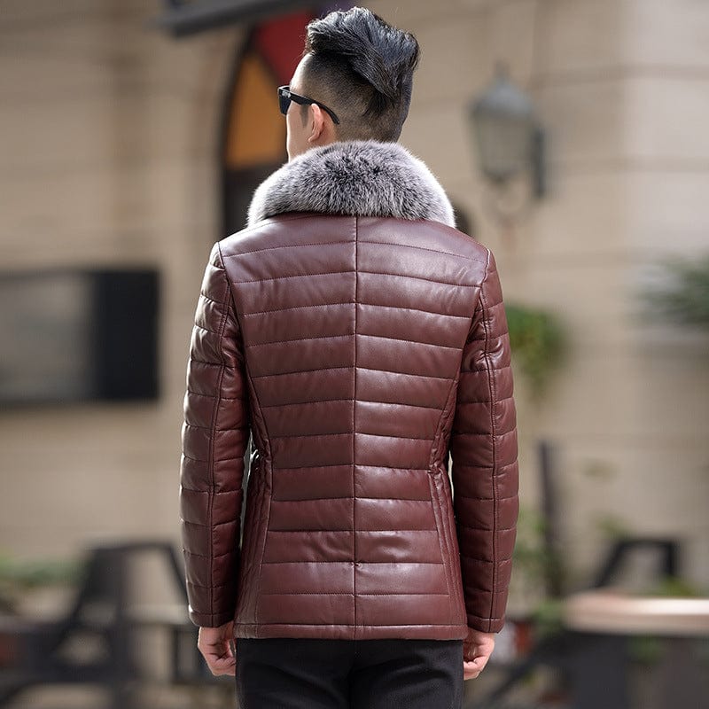 2020 hiver nouvelle doudoune en cuir Haining hommes et col de cheveux de renard argenté version coréenne de la longue section du manteau de veste coulissante